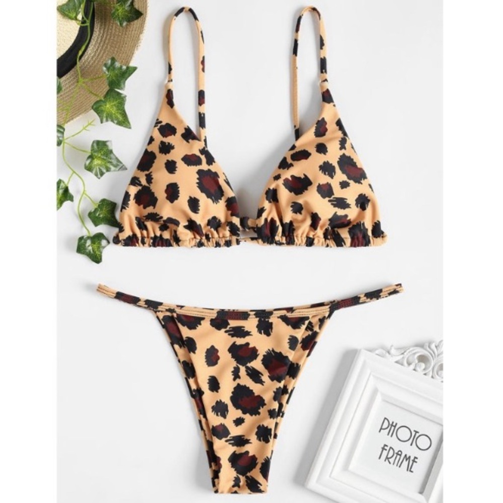 Zaful Women's Small Animal print bikini brown black